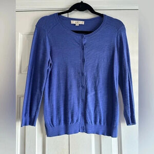 Loft Women’s blue shirt cardigan sweater.
